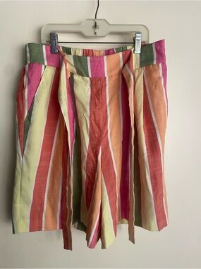 Vintage New York & Company Pink, Orange, Green & Yellow Striped A-Line Skirt